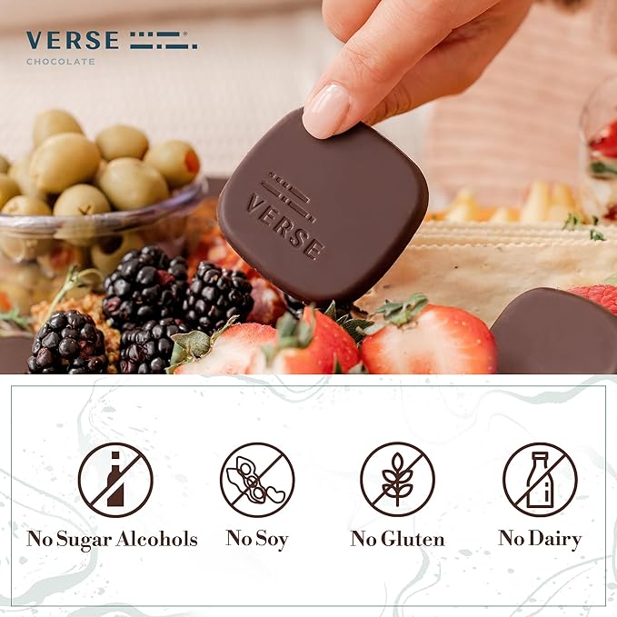 Verse 90% Dark Chocolate Mint Squares - Only 1g Cane Sugar - Creamy Dark Cocoa - Individually Wrapped Cacao Chocolate Squares (9 Count, 2 Pack)