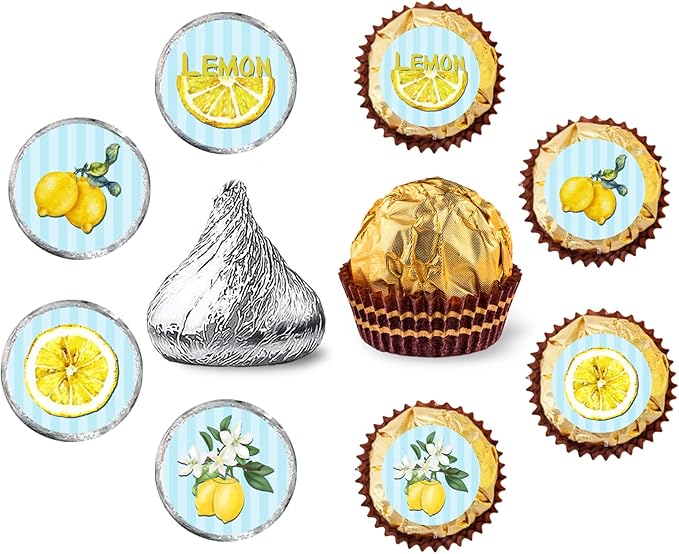 Lemon Round Candy Sticker - Citrus Lemonade Birthday or Baby Shower Party Favors Sticker Labels Fit Chocolate Candy (160 Pieces