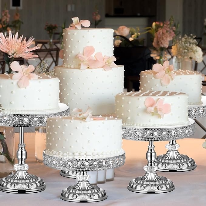12-Piece Silver Cake Stand Set, Vintage Cake Stand with Crystal Edge and Cupcake Display Tray, Dessert Table Display Set for Wedding, Party, Baby Shower, Anniversary Celebration