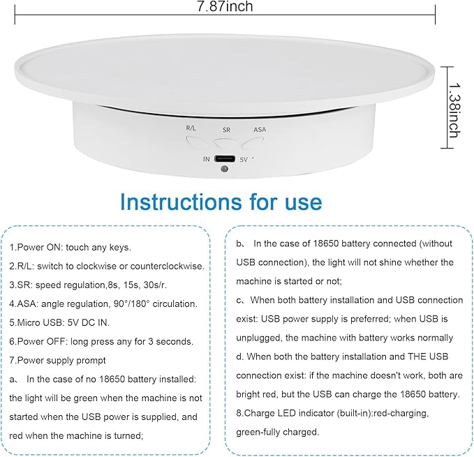 Motorized Rotating Display Stand, 360 Degree Electric Rotating Turntable with Velvet Top, 7.87inch /17.6lbs Load Automatic Mute Lazy Susan for Photography Products Jewelry 3D Model, White Stand