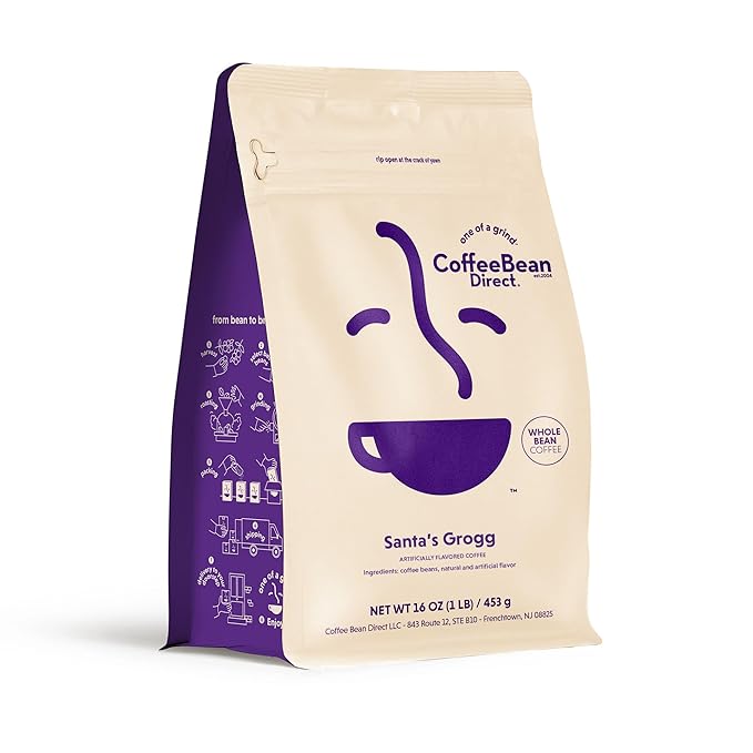 Coffee Bean Direct Santa's Grogg Flavored, Whole Bean Coffee, 1 Pound Bag (Pack of 1)
