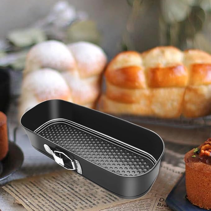 Oval Springform Cake Baking Pans: Non-Stick Cheesecake Pan with Removable Bottom, Quick Release Latch Bakeware Leakproof Bread Loaf Pan, Springform Loaf Pan 12.2" x 4.33" x 2.7"