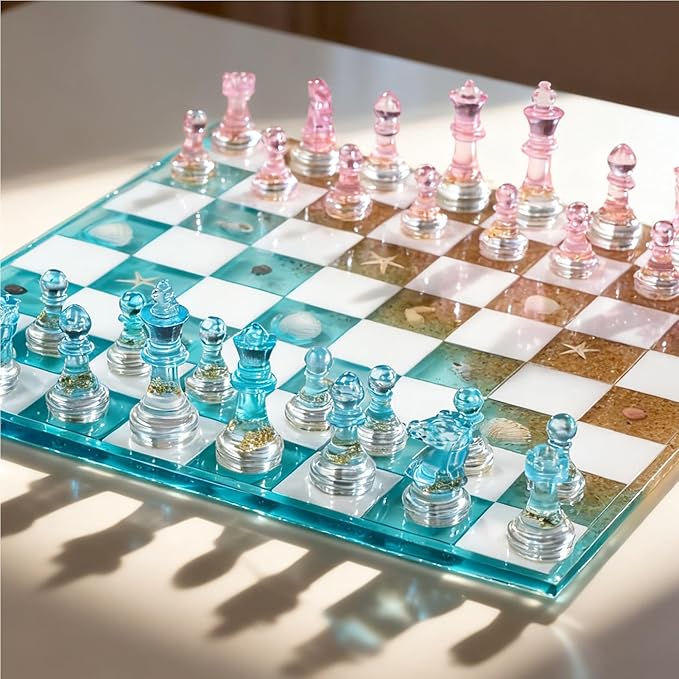 Resiners Chess Molds, Resin Chess Set Mold with 16 Piece 3D Full Size Chess Checkers & Chess Board, DIY Chess Board Game, Epoxy Resin NOT Include