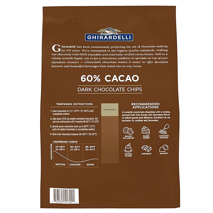 Ghirardelli Chocolate Company 60% Cacao Dark Chocolate Chips, 5lb. Bag (Pack of 1)