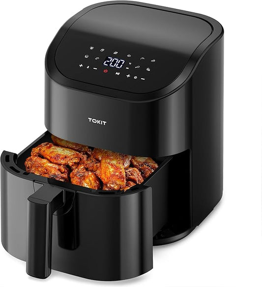 TOKIT Kitchen Air Fryer Countertop 10-in-1 with 4.8 QT Capacity Airfryer 95% Less Oil, 100+ Recipes, 1500W Max 400℉,Roast, Reheat, Dehydrate, Bake, Broil & More, Nonstick Basket Dishwasher-Safe, Gift