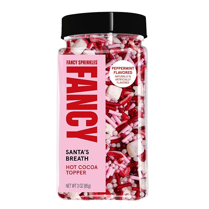 Fancy Sprinkles Limited Edition Holiday Santa's Breath Crunchy Sprinkles Hot Cocoa Topper, Peppermint Candy Cane, Tiny Marshmallows, Nonpareils and Shimmery Sugars (0.5c)