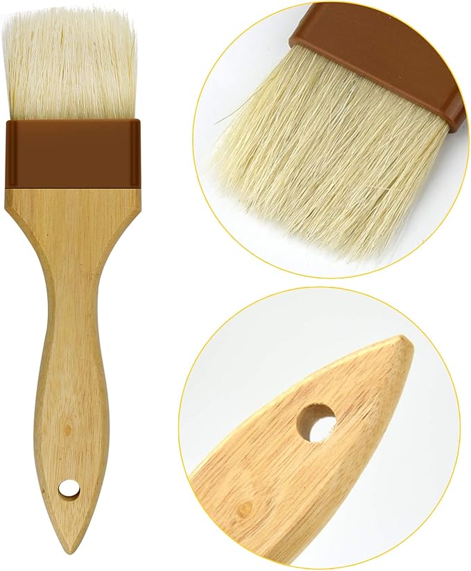 6 Pieces Pastry Brushes Basting Oil Brush with Boar Bristles and Beech Hardwood Handles for Spreading Butter Cooking Baking BBQ Oil Brush(1 inch, 1.6 inch, 3 inch)