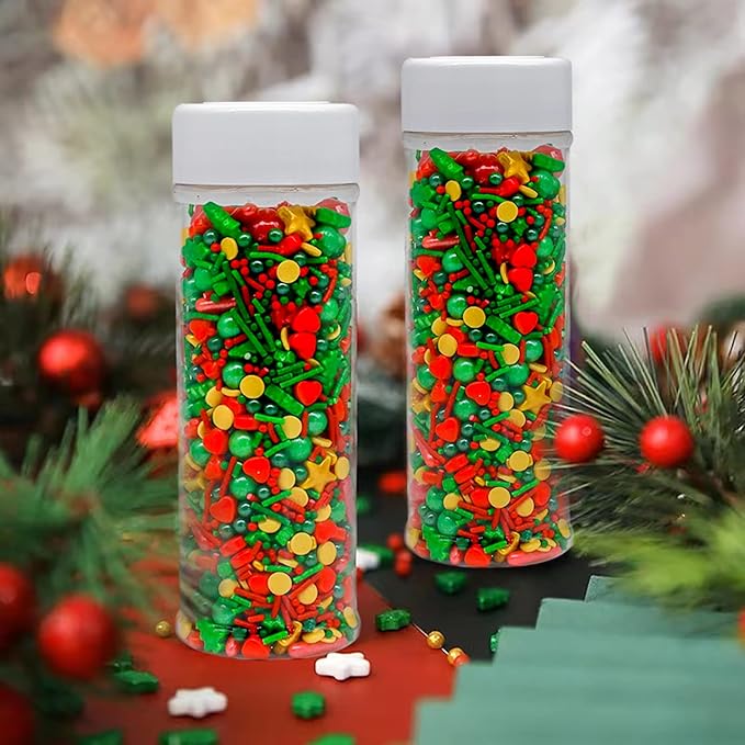 LEBERY Christmas Sprinkles Red Green Gold Sprinkles Holiday Sprinkle Mix Christmas Tree Sprinkle Star Cake Decoration Christma Jimmies Heart for Baking Cookie Ice Cream Decorations - 4.6 oz