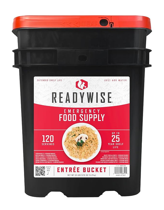 ReadyWise Emergency Food Supply - 120 Servings Favorites Sample Bucket, Survival Food Kit, Freeze Dried Prepper Food & Dehydrated Meals for Camping Essentials & Backpacking, up to 25 Year Shelf Life