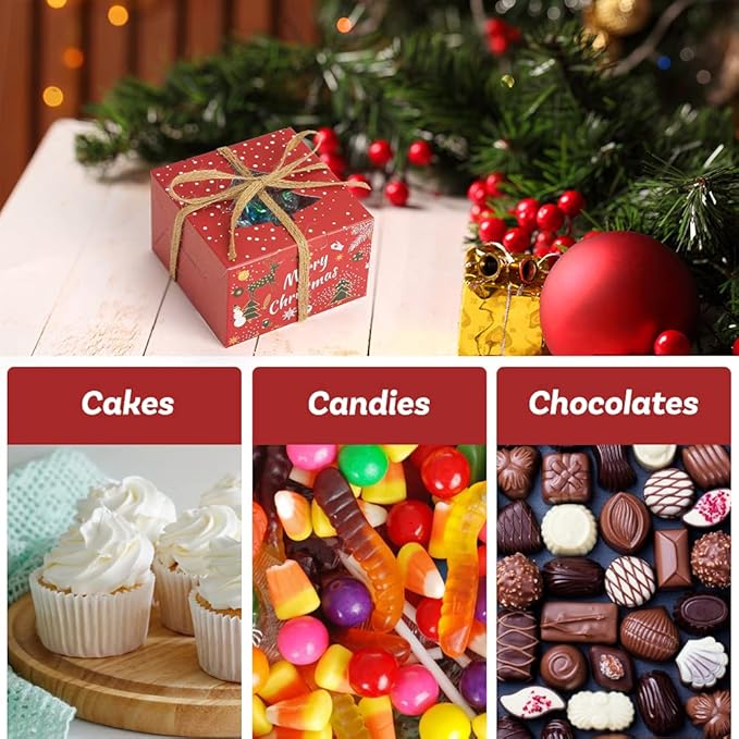 VGOODALL 14PCS Small Christmas Cookie Boxes, 4"x 4"x 2.5" Christmas Bakery Boxes with Window, Single Cupcake Carrier with Window Insert Pastry Containers Muffins for Bakery Supplies