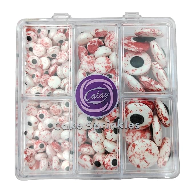 Halloween Sprinkles Edible Candy Eyeballs for Cake Decorating, Three Sizes Bloody Candy Eyes Sprinkles for Cupcakes Cake Toppers Cookies Baking Decoratings