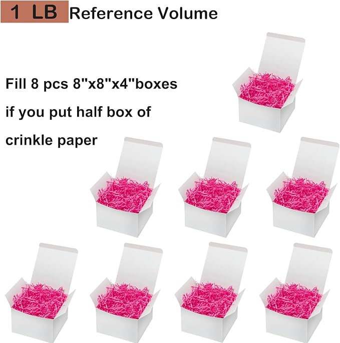 Mefleet 1 LB Crinkle Cut Paper Shred Filler Pink Crinkle Shredded Paper for Gift Box - Gift Basket Bag Filler - Grass Cushion Stuffing for Mother's Day Holiday Packaging Wrapping