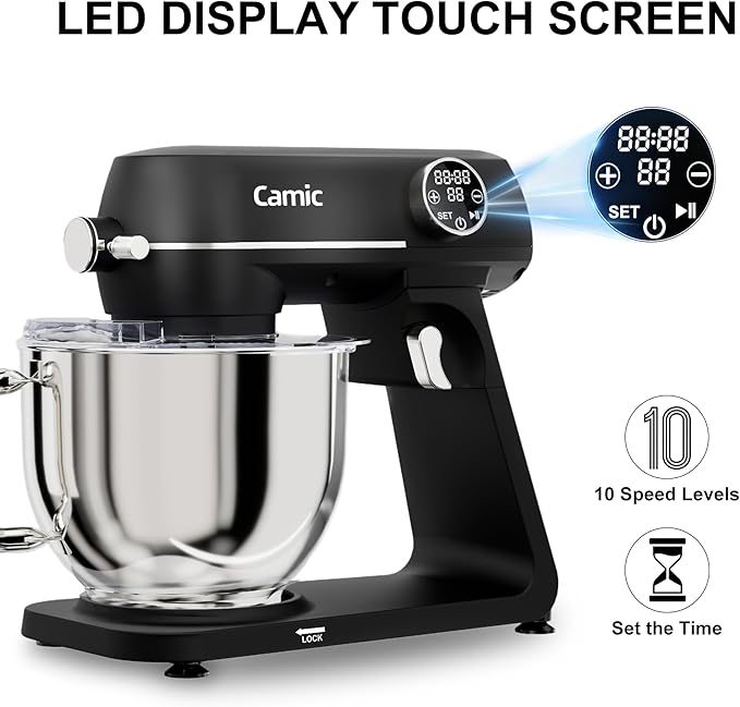 8.45 QT All Metal Dough Mixer,10 Speed Large Capacity Kitchen Stand Mixer with Digital Timer & Tilt-Head, Electric Mixer with Whisk Dough Hook Mixing Beater for Baking,Cakes,Cookie,Bread,Salad(Black)