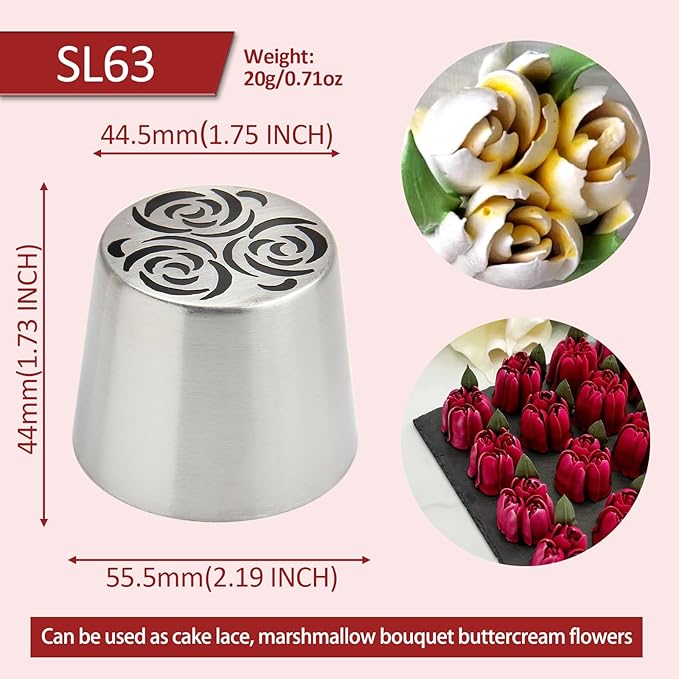 Extra Large Russian Piping Tips for Marshmallows Stainless Steel Flower Frosting Nozzles many styles Cake Decorating Baking tool for Buttercream, Cupcakes Cookies(SL63)