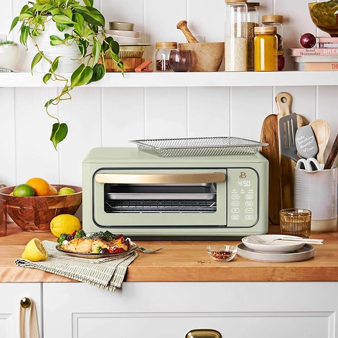 Beautiful Infrared Air Fryer Toaster Oven Kit – Special Edition Multi‑Function Countertop Oven with 10 Presets, Fast Heating & Accessories by Drew Barrymore (Green)