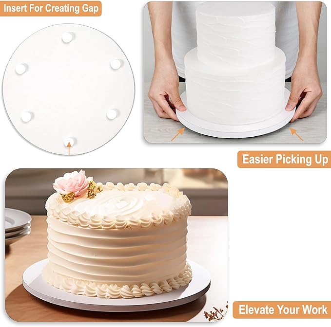 Sleek Cake Board Drum 8, 10 & 12 Inch (3 Sizes, 12 Pack Total) | Free Prop Up Tool | 1/2" Thick Cake Board Rounds | Sturdy & Greaseproof Cake Circle For Presenting Heavy/Tiered Cakes
