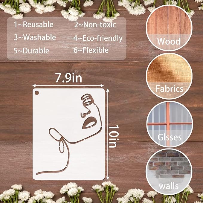 6 Pieces Lady Line Face Cake Stencils Women Theme Stencils for Painting on Canvas Female Face Cake Stencils for Decorating Cake (Women face)