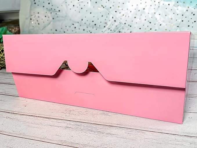 8-PACK Pink Pastry Bakery Box 14x10x3inch,Large Donuts,Muffins,Cookies Boxes with PVC Window - Auto-Pop up Paper Box Nature Cardboard Take Out Container,Pack of 8