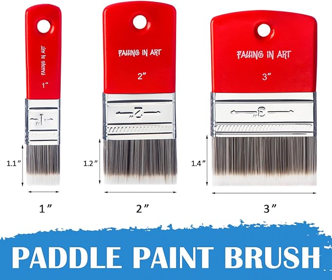Falling in Art 3PCS Flat Paddle Paint Brush Set, Scale Brush for Oil and Acrylic Paints(1 Inch,2 Inch,3 Inch)