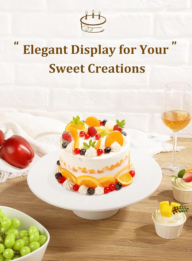 Yedio 12 inch Porcelain Cake Stand, Round Dessert Stand, Cupcake Stand for Birthday Parties, Weddings, Baby Shower and Other Events, White