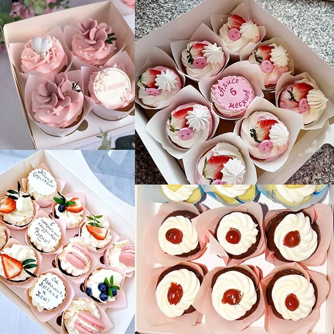 150 Pieces Tulip Cupcake Muffin Liners Paper Baking Cups Greaseproof Cupcake Wrappers for Birthday Wedding Party Baby Showers Catering Restaurants(Pink)