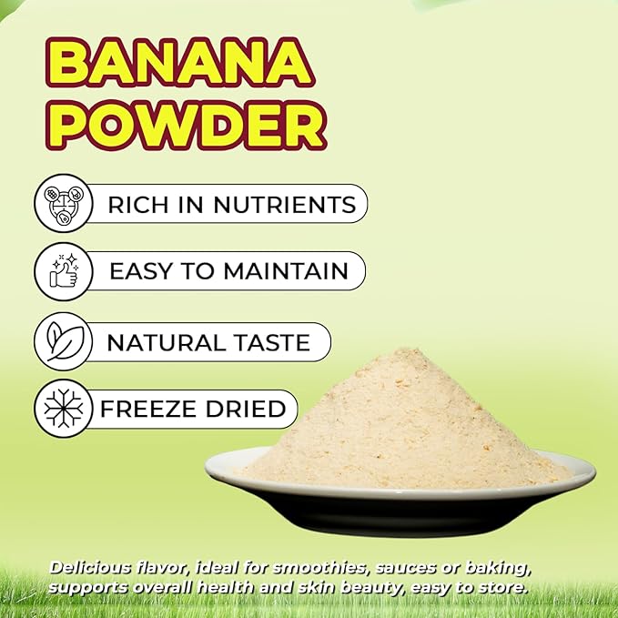 DARLAC FARMS Freeze Dried Banana Powder 8Oz, Natural ingredients, Nutrient-rich, Vegan, No Add Sugar, Preservative-free, Convenient zip-lock Pouch, Perfect for Smoothies, Baking, Seasoning