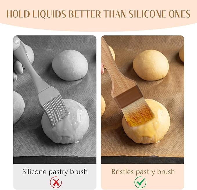 5-Pack Basting Brush for Cooking, Food Brushs, Pastry Brush for Baking, Durable Natural Bristles, No Shedding, Wooden Handle, for Barbecue, Sauces, Butter, Egg Wash, Marinades