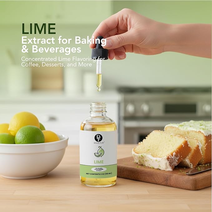 Dolce Flav Natural Lime Extract – 2 Ounce Oil-Soluble Kosher, Sugar-Free, Concentrated Citrus Lime Flavor for Candy, Chocolates & Desserts, Includes Measured Dropper