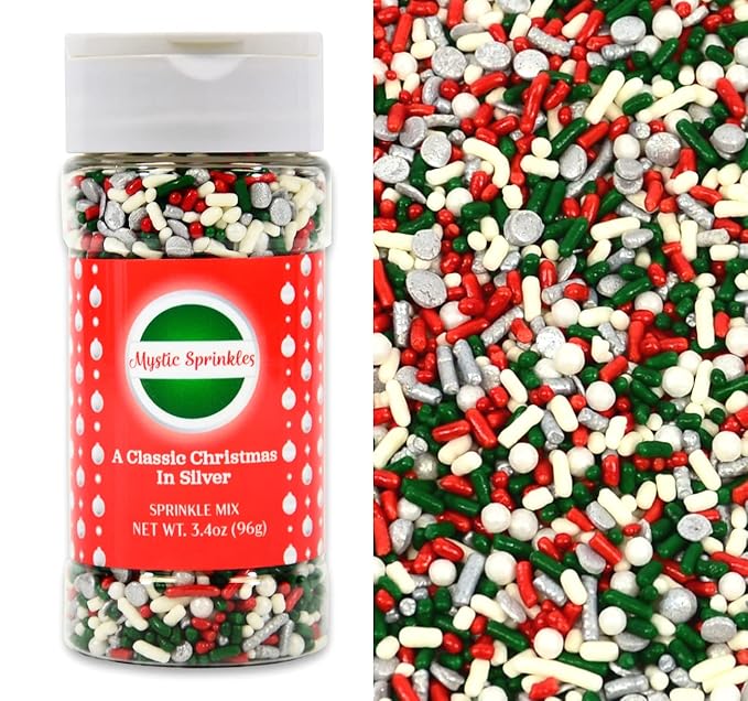 Mystic Sprinkles Christmas Holiday Sprinkle Mixes (A Classic Christmas in Silver Sprinkle Mix 3.4oz)