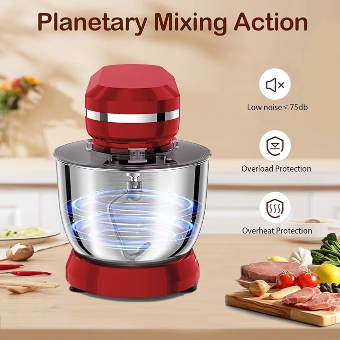 3 in 1 Electric Stand Mixer with 5.5 Quart Bowl, Household Food Mixer 10+p Speeds, Kitchen Tilt-Head Bread Dough and Cake Mixers for Home Daily Use (Red)