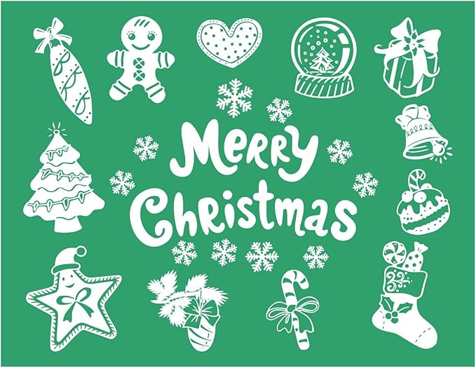 Christmas Gingerbread Man Self-Adhesive Silk Screen Stencils,Crutch Candy Screen Printing Stencils for Craft Xmas Chalk Stencil Transfers Reusable Stencils for Painting on Wood T-Shirt Fabric Card