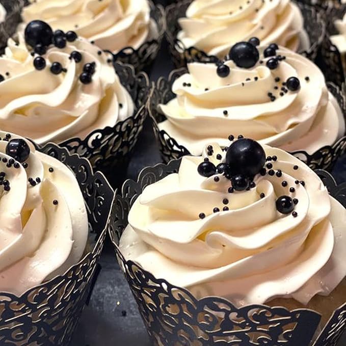 Black Sprinkles for Cake Decorating 3.5 Ounces, Edible Sugar Pearls Mixing Sizes for Cupcake Topper, Cookies, Ice Cream Toppings Cake Decorations for Party Celebrations