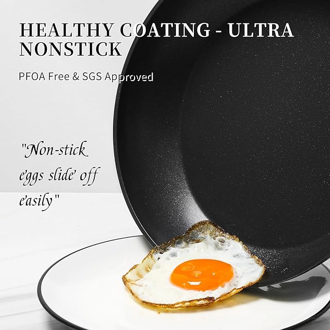 Frying Pan Set - 3 Pcs Nonstick Skillets With Lids, PFOA Free, Induction Compatible, Black