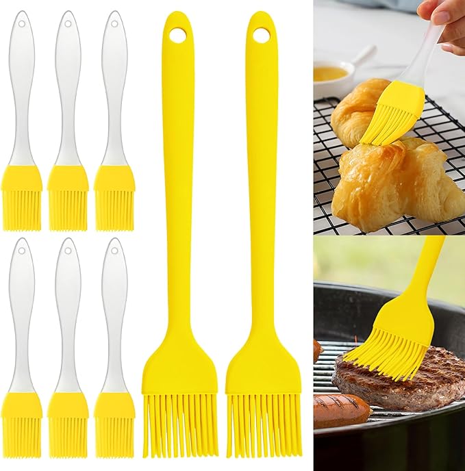 8 pieces basting brush for grilling,pastry brush,bbq basting brush,basting brush,rubber brush for cooking,basting brush for cooking,silicone bbq brush,barbecue sauce brush (yellow)