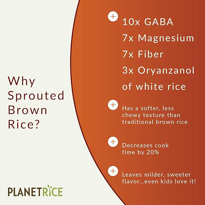 Planet Rice Bulk Sprouted Brown Bulk - Great for Bulk Cooking - Gaba Gluten-Free, Vegan, Paleo, with 64% more Fiber - Soft and Chewy Texture - 25 lbs
