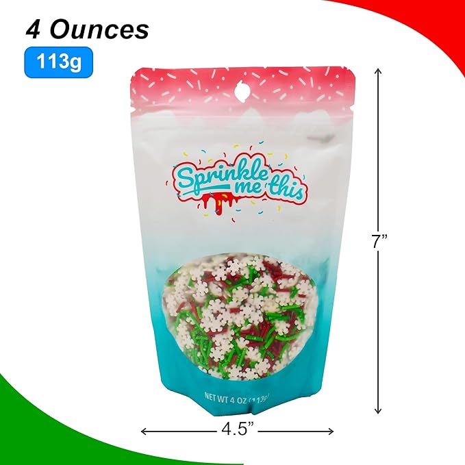 Christmas Sprinkles - Holiday Sprinkles For Baking And Decorating - A Variety Of Bulk Sprinkles Sure To Fit Every Baking Need For The Holidays - 4 Ounce Variety (Jimmies & Snowflakes)