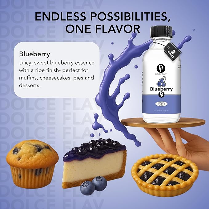 Dolce Flav Blueberry Extract – 1 Gallon Oil-Soluble Kosher, Sugar-Free, Concentrated Ripe Blueberry Flavoring for Baking, Chocolates & Desserts
