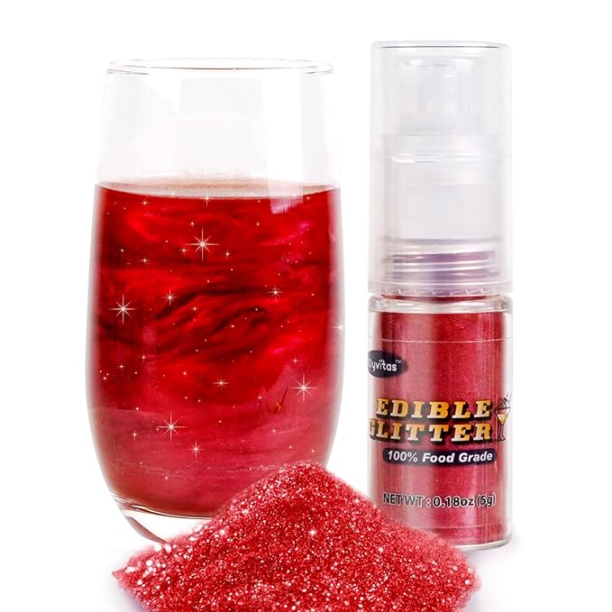 Red Edible Glitter Spray 5g, Shimmer Edible Glitter for Cocktails, Food Grade Luster Dust for Beverages & Cake Decorating, Drinks, Baking, Chocolate