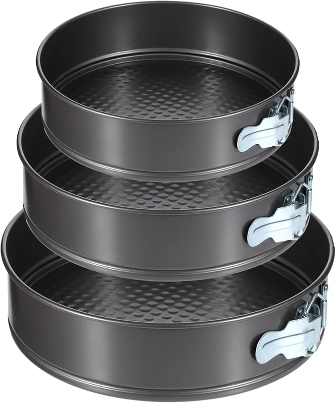 3 Pack Removable Springform Cake Pan, Round Nonstick Cheesecake Pan, Cake Pans Molds with Leakproof Bottom Removable for Baking Cheesecakes, Pie, Pizza and Quiches (7.8", 8.5", 9.5")