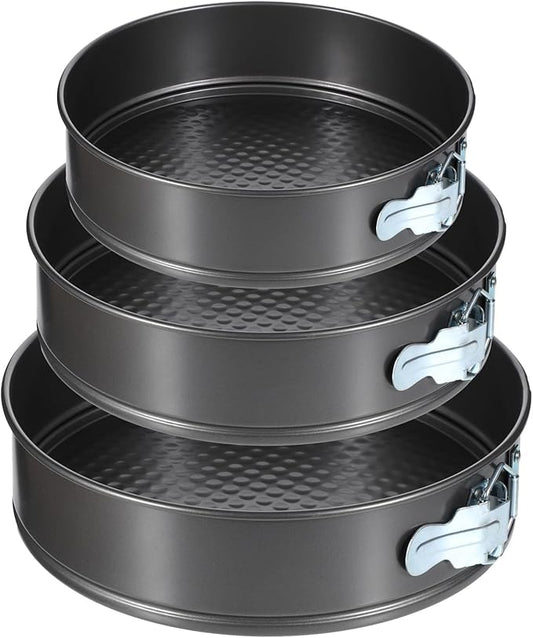 3 Pack Removable Springform Cake Pan, Round Nonstick Cheesecake Pan, Cake Pans Molds with Leakproof Bottom Removable for Baking Cheesecakes, Pie, Pizza and Quiches (7.8", 8.5", 9.5")