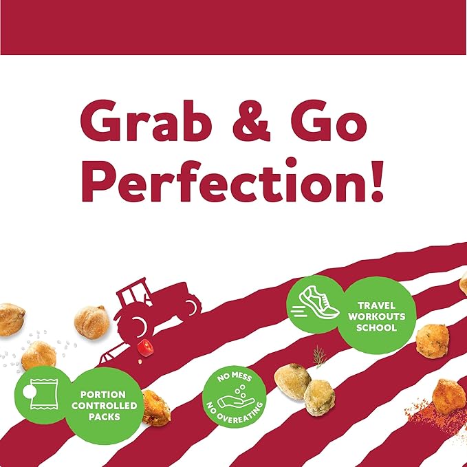 Three Farmers Healthy Variety Snack Packs - Roasted, Never Fried - Protein Rich Zesty Fava, Tangy Chickpeas, BBQ Lentils x 30 Pack - Gluten-Free, Low Calorie, High Fiber, Non-GMO