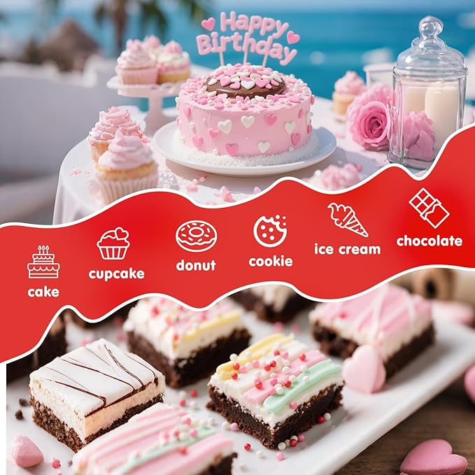 Valentine Edible Heart Sprinkles,Pink White and Red Mix Sugar Pearl Decorations,Assorted Styles Heart Sprinkles 4 Pack,Sweetheart Sprinkle Perfect for Cake Decorations,Baking,Ice Cream,Cookies,Cupcake Topper,Birthday Wedding Valentines Christmas Supplies