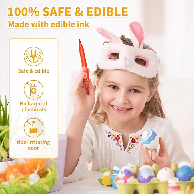 Jewem (Upgrade) Edible Markers for Cookie Decorating, 8Pcs Food Coloring Pens, Double Side Food Grade Pens with Fine & Thick Tip for Decorating Fondant, Cakes, Cookies, Easter Eggs, Frosting, Macaron, Halloween, Christmas