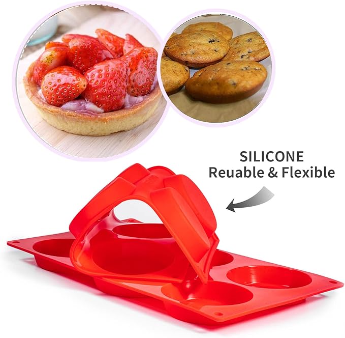 Silicone Muffin Top Pans, 2 Pack Non-stick 3" Whoopie Pie Baking Pan 3 Inch Round Tray Silicone Egg Sandwich Molds for Mini Cakes Biscuits Egg Cloud Bread Buns English Muffins Breakfast Sandwiches