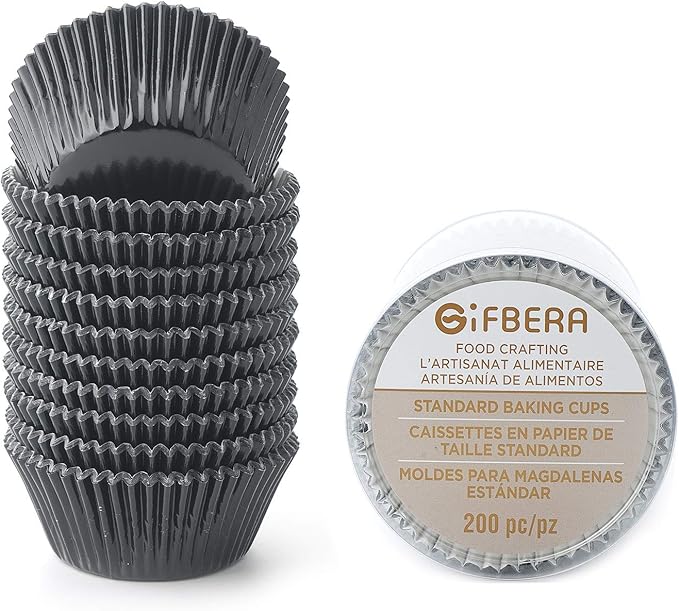 Gifbera Standard Black Foil Cupcake Liners Muffin Wrappers, 200-Count
