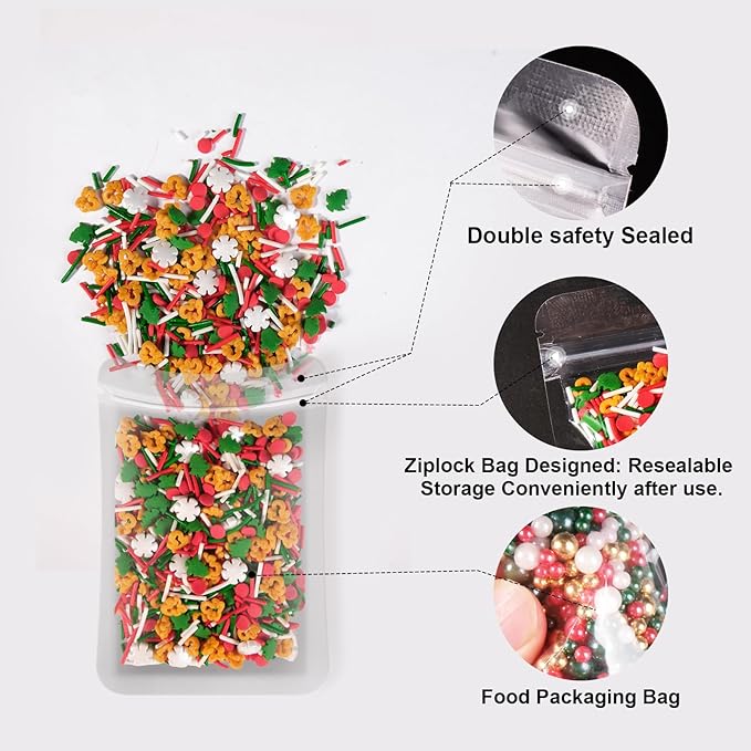 HUEBEATY 6-in-1 Christmas Gingerbread Sprinkles for Cookies Baking - 180g Red and Green Nonpareils, Jimmies, Red Heart, Holly Confetti, Holiday Santa Sprinkles Bulk for Cakes, Cupcakes, Hot Chocolate Decorating