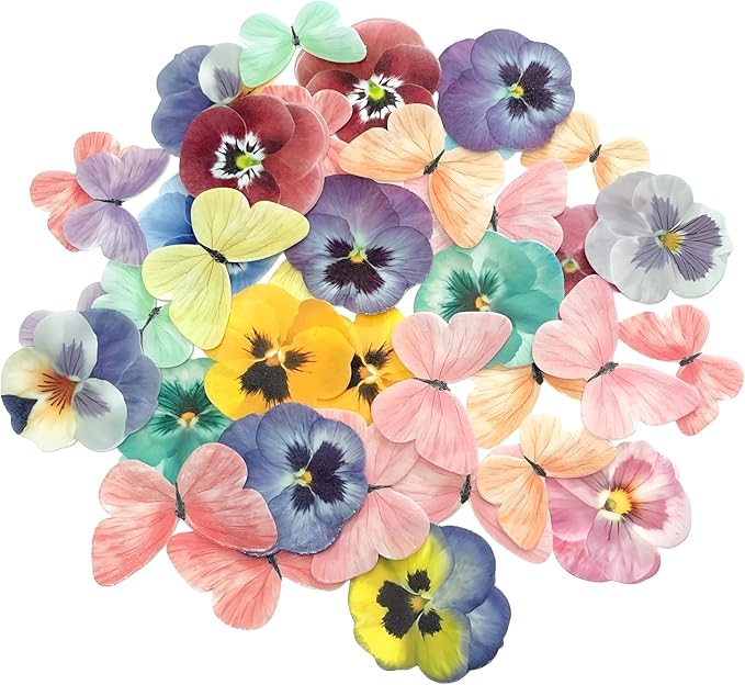 Pansy Butterfly Cake Decoration Edible Wafer cupcake Top decoration Wedding birthday party dessert decoration mix sizes and colors(Set 3【Mix 104pcs】)