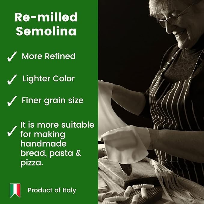 POLSELLI Italian Semola Flour, 11 lbs (5 kg), Fine Ground Semolina Rimachinata for Fresh Pasta, Bread, Durum Wheat, Product of Italy,