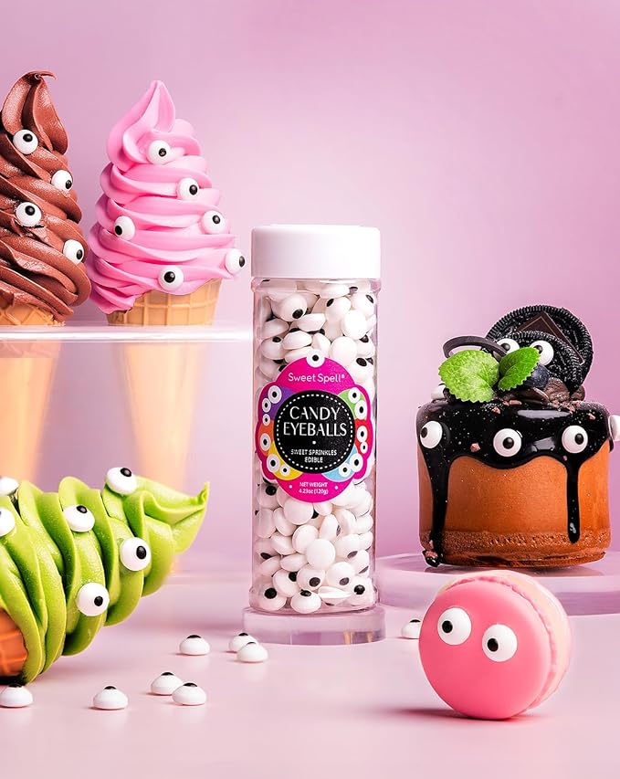 Sweet Spell Candy Eyeballs - 260 Edible Candy Eyes Sprinkles for Decorating Halloween Cookies, Cakes, Cupcakes, and Baking (120g/4.2oz, 10 mm)