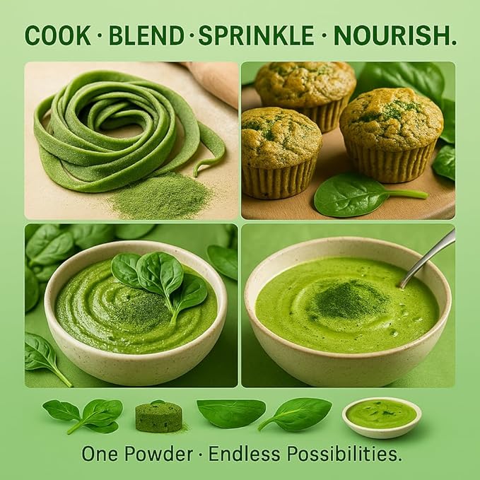 Confect Spinach Powder | Pure & Natural Vegetable Powder for Smoothies, Baking, Beverages, Juices, Tea & DIY Recipes | Vegan, Gluten-Free, No Added Sugar – 1 LB